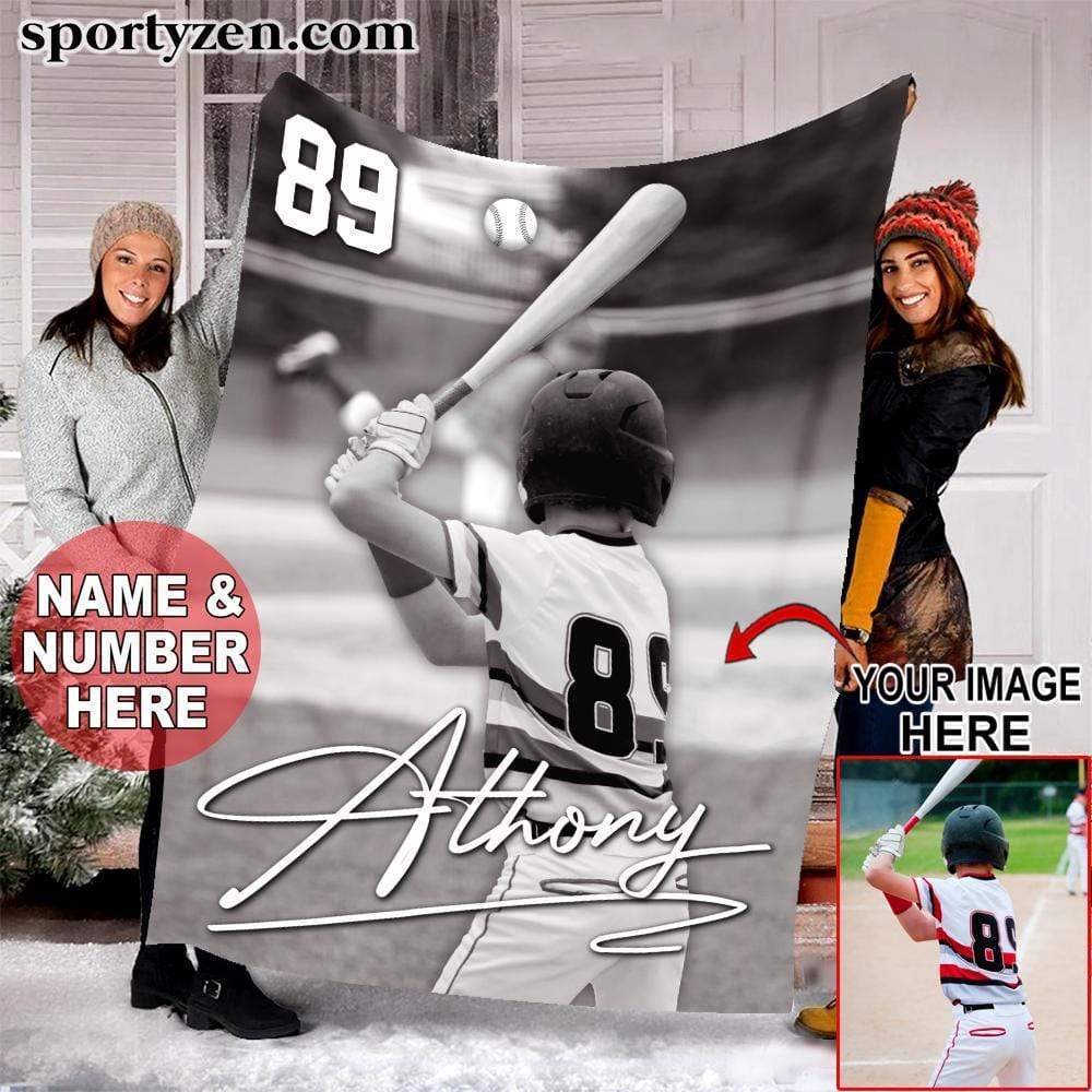 Custom blanket Baseball player with Black White Photo #13220v