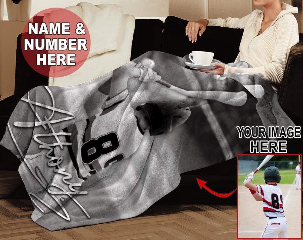 Custom blanket Baseball player with Black White Photo #13220v