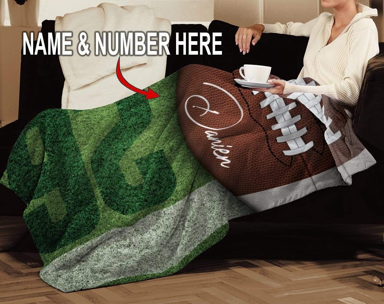 Custom Blanket Football Ball on the Field #091219V