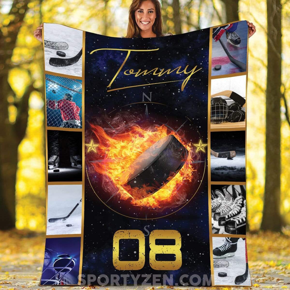 Custom Blanket Hockey Galaxy With Your Name  #2602H