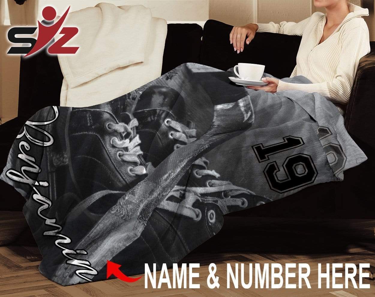 Custom Blanket hockey stick and shoe blanket #261119V