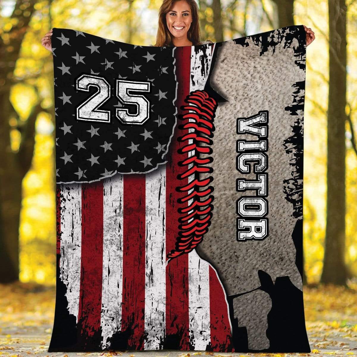 Custom Blanket Leather and Flag Of Baseball #191119H