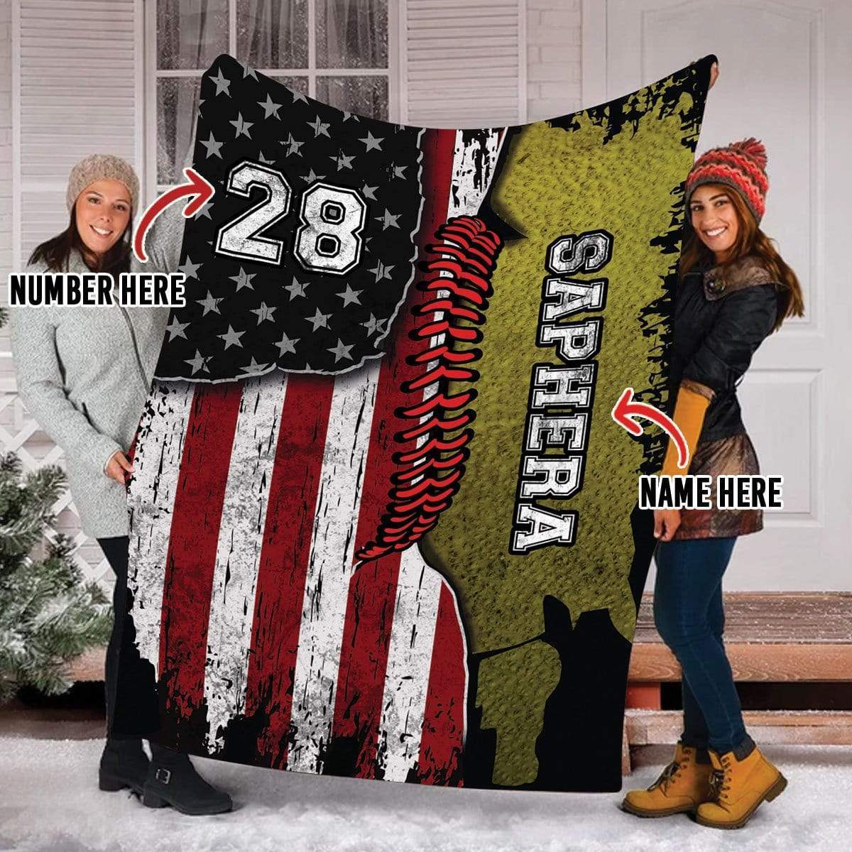 Custom Blanket Leather and Flag Of Softball #191119H