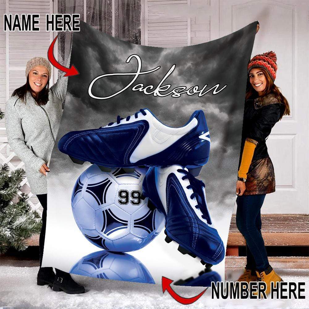 Custom Blanket  Soccer Ball ans Shoe ver Navy blue #071219V