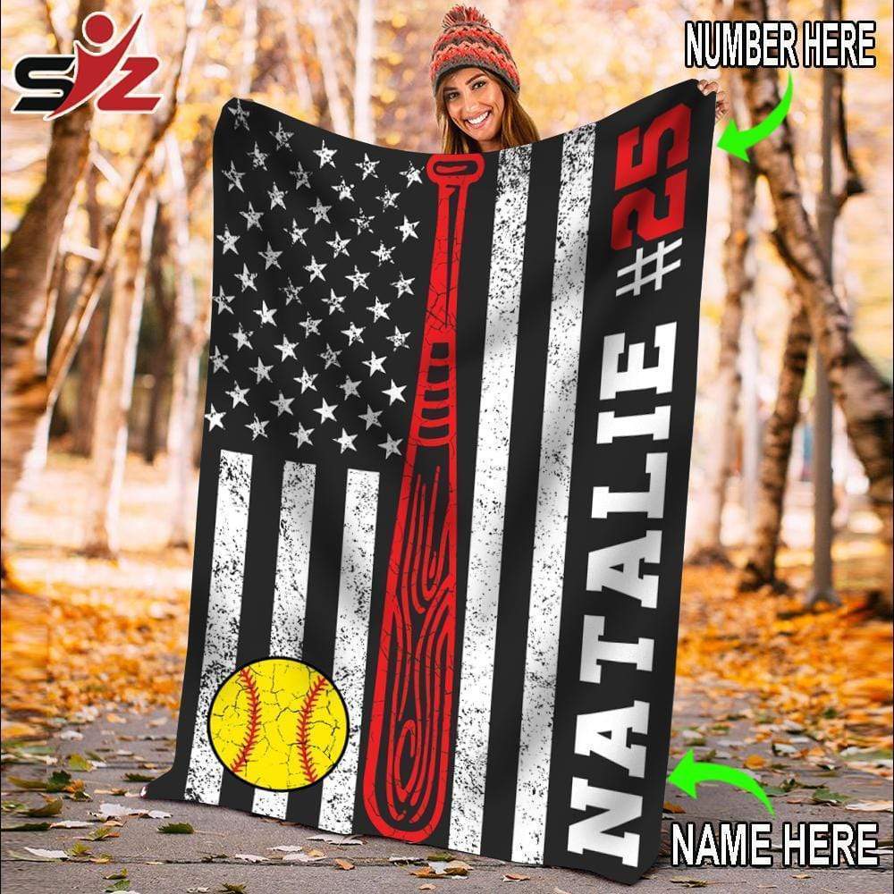 Custom Blanket Softball Flag Blanket #121119V