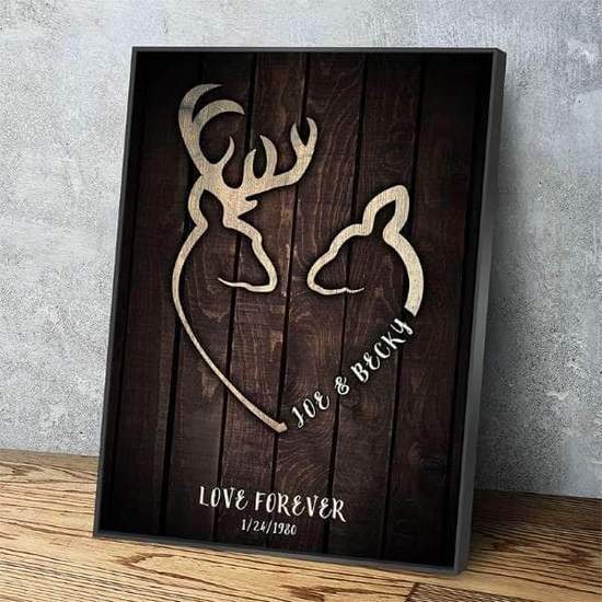 PERSONALIZED NAMES Poster Canvas - ANNIVERSARY GIFT FOR COUPLE- BUCK AND DOE CUSTOM NAMES, DATE Poster Canvas