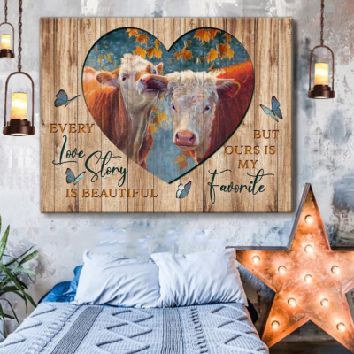 Cow, Our love story is my favorite - Matte Canvas, cow lover, love cow couple, valentine day gift, valentines day for her c117