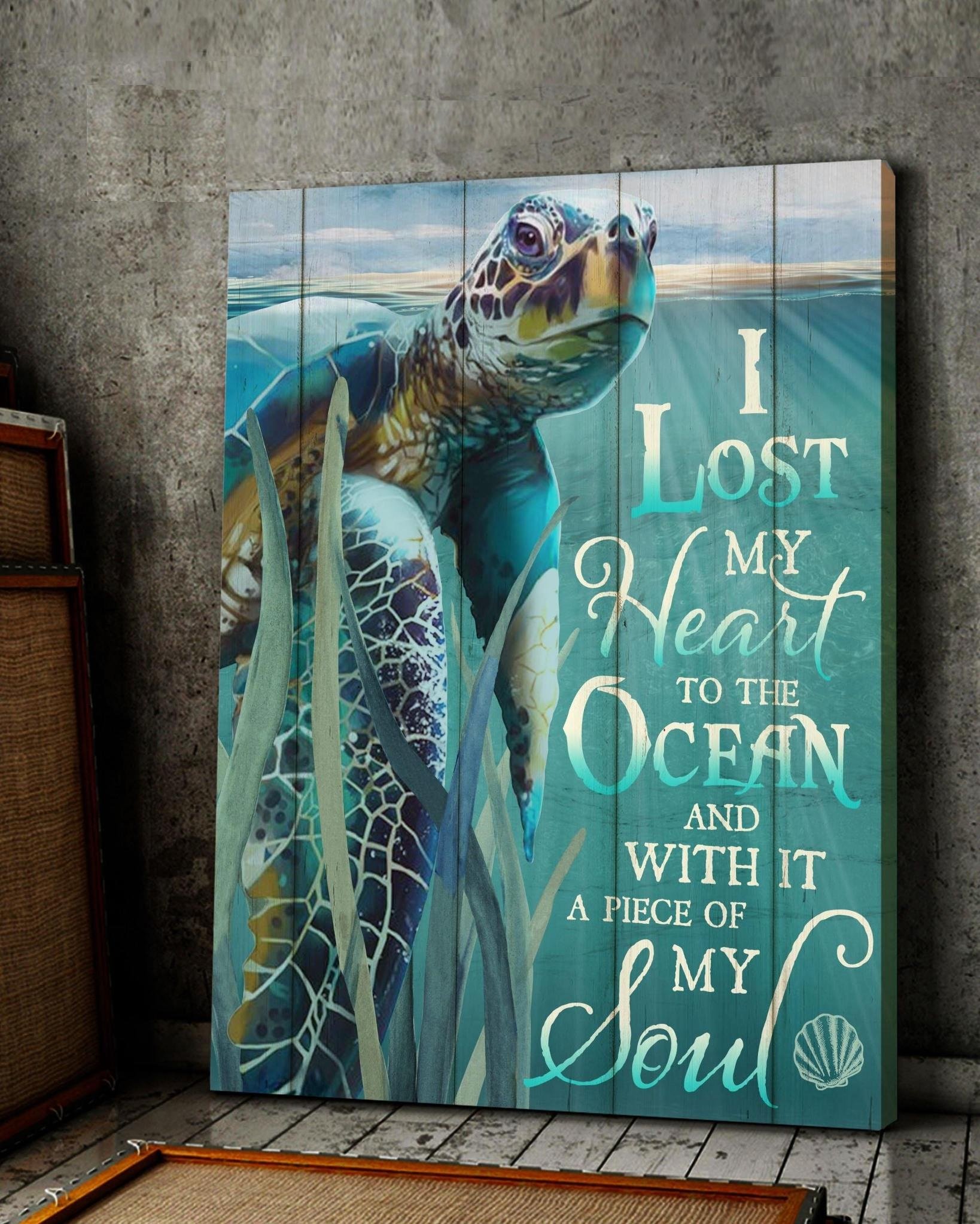Turtle I lost my heart to the ocean - Matte Canvas, turtle lover, love turtle couple, c56