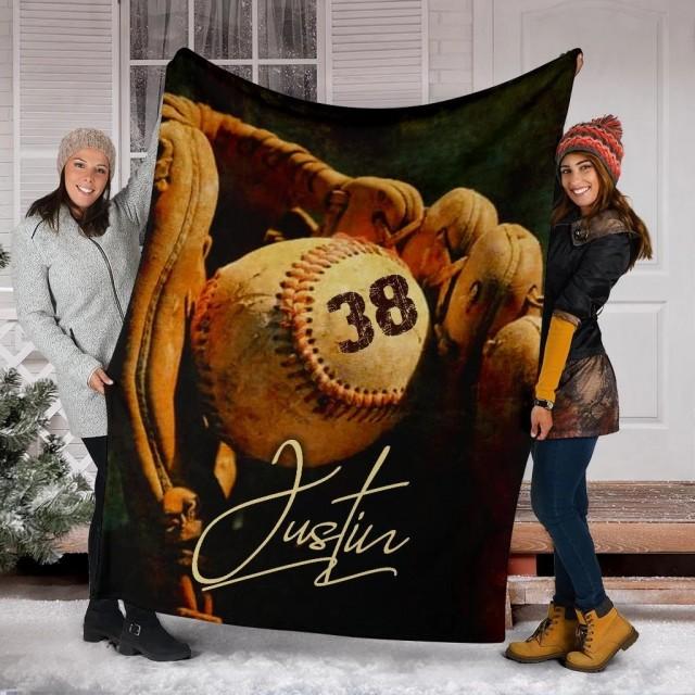 Personalized Name And Number Baseball Blanket  Baseball Lover