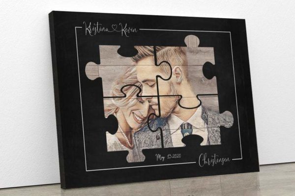 Personalized Puzzle Poster Canvas - Wedding Gift for Couple Anniversary Gift for Couple Gift -Custom names, date, photo