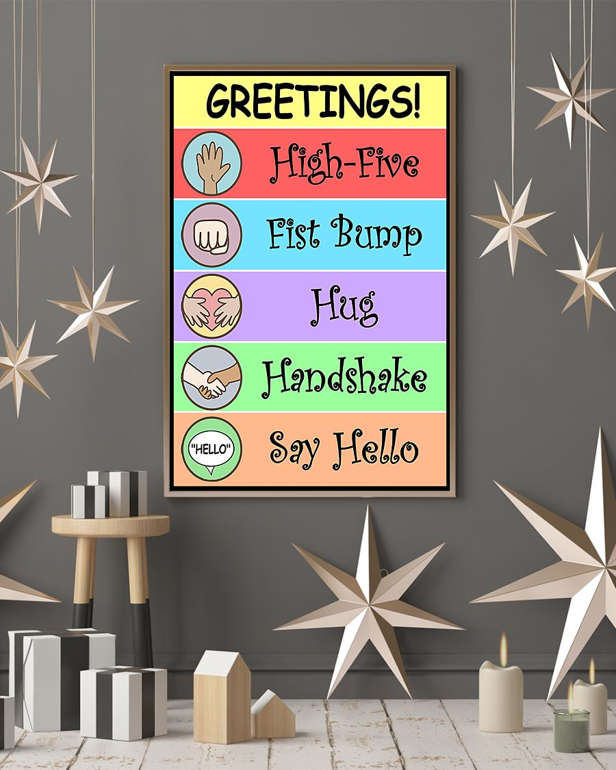 Greetings Teacher Classroom Poster Canvas HighFive First Bump Hug