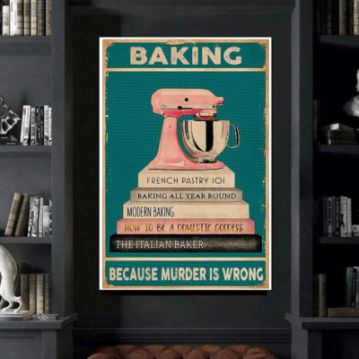 Vintage baking because murder is wrong Christmas gift family canvas print #V