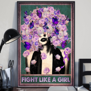Butterfly Flower Purple Ribbon Cancer Awareness Poster Canvas Fight Like A Girl Vintage Wall Art Gifts
