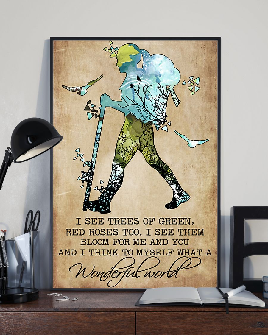 Hiking Girl Poster Canvas I Think To Myself What A Wonderful World Vintage Wall Art Gifts