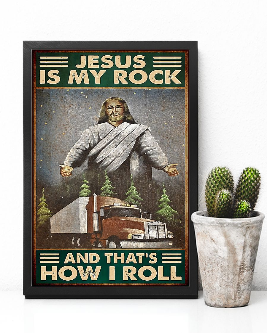 Trucker God Poster Canvas Jesus Is My Rock and That's How I Roll Vintage Wall Art Gifts