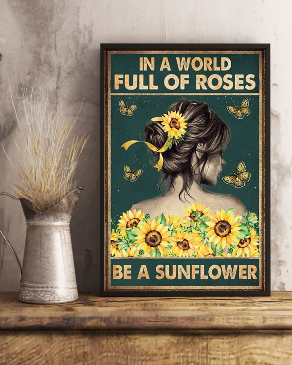 Sunflower Girl Butterfly Yellow Ribbon Poster Canvas In A World Full Of Roses Be A Sunflower Vintage Wall Art Gifts