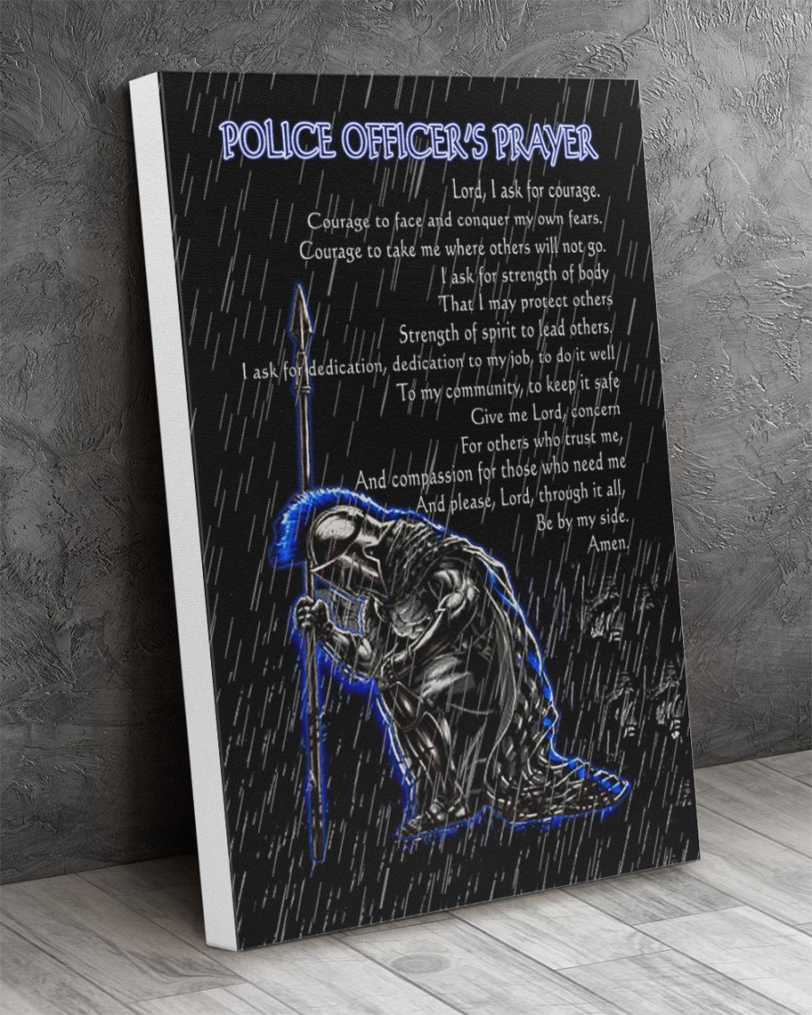 Police Officer's Prayer Law Enforcement Thin Blue Line Poster Canvas Genuflecting Medieval Knight Wall Art Gifts