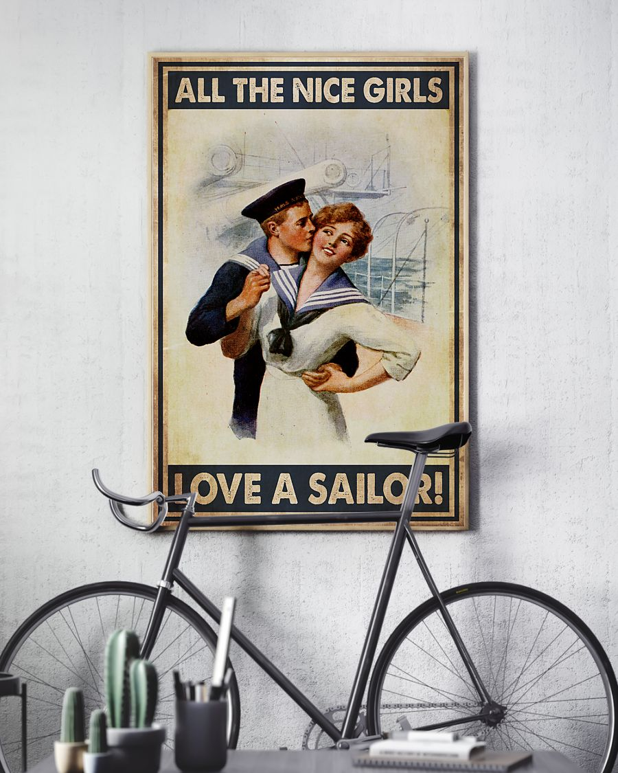 Sailor Couple Poster Canvas All The Nice Girls Love A Sailor Vintage Wall Art Gifts