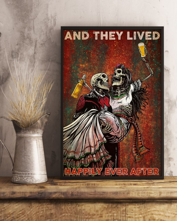 Beer Skeleton Couple Poster Canvas And They Lived Happily Ever After Vintage Wall Art Gifts