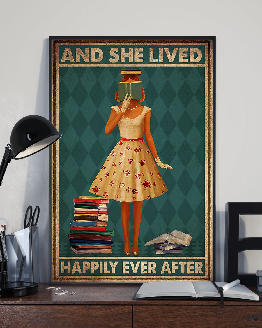 Book Girl Poster Canvas And She Lived Happily Ever After Vintage Wall Art Gifts