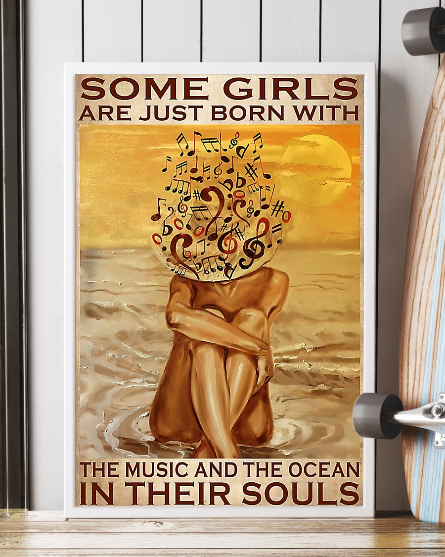 Musical Girl Music And Ocean In Their Soul Poster Canvas Vintage Wall Art Gifts