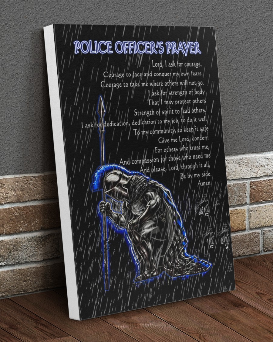 Police Officer's Prayer Law Enforcement Thin Blue Line Poster Canvas Genuflecting Medieval Knight Wall Art Gifts