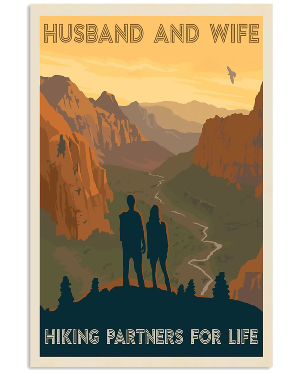 Hiking Partners For Life Poster Canvas Husband And Wife Vintage Wall Art Gifts
