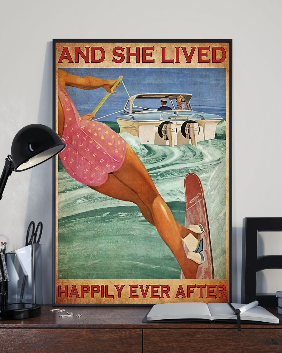 Water Skiing Poster Canvas And She Lived Happily Ever After Vintage Wall Art Gifts