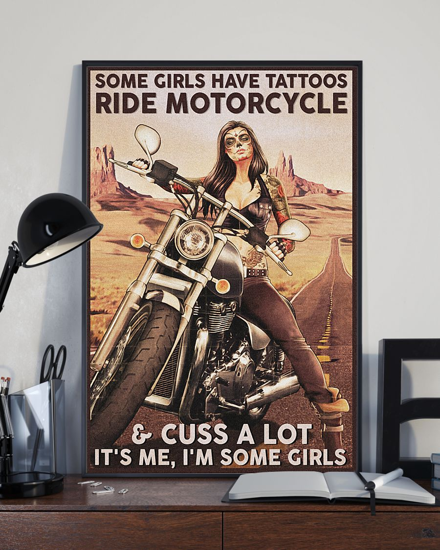 Tattooed Biker Poster Canvas Some Girls Have Tattoos Ride Motorcycle & Cuss A Lot Vintage Wall Art Gifts