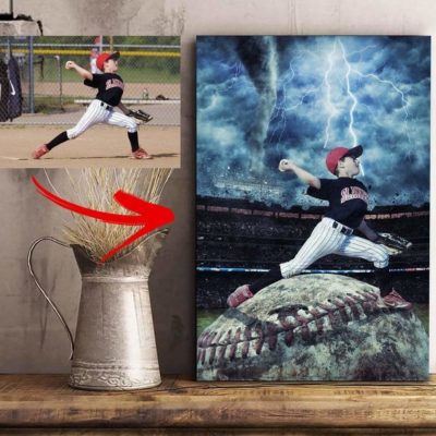 Personalized Baseball Field in Storm Canvas Print Custom Photo Wall Art