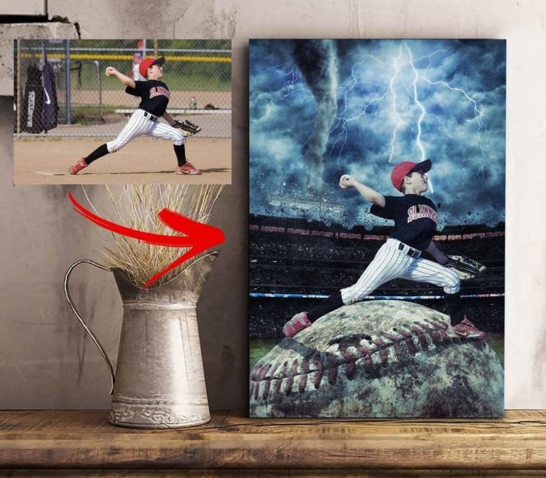 Personalized Baseball Field in Storm Canvas Print Custom Photo Wall Art