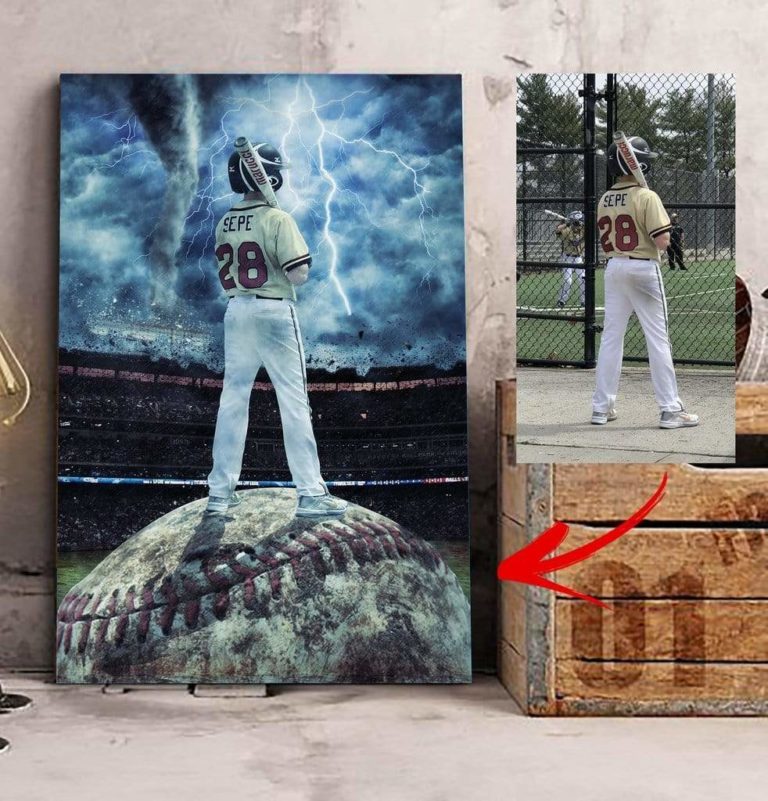 Personalized Baseball Field in Storm Canvas Print Custom Photo Wall Art