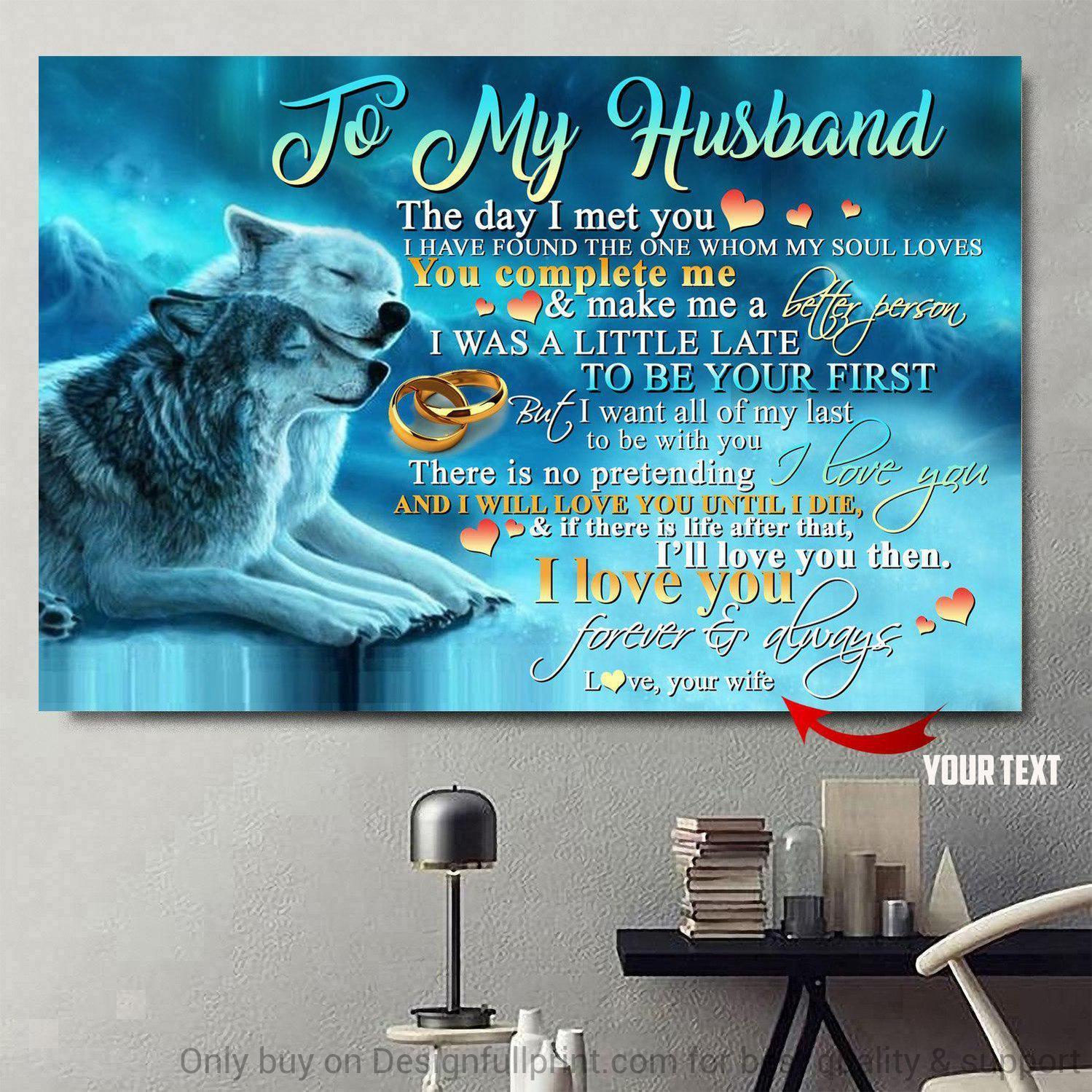 Personalized Wolf Couple To My Husband First Valentine Gift For Him Art Poster Canvas HG