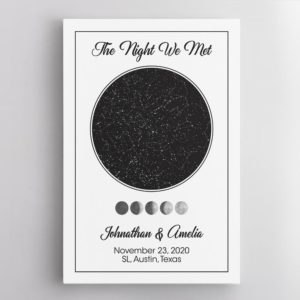 Custom Star Map, Personalized Night Sky And Text, Anniversary Gift White Background Poster Canvas