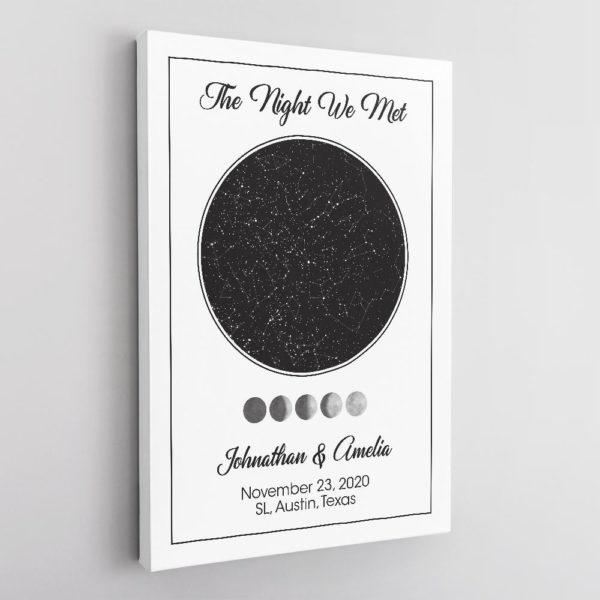 Custom Star Map, Personalized Night Sky And Text, Anniversary Gift White Background Poster Canvas