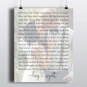 PERSONALIZED Poster Canvas - FADED WEDDING PHOTO WITH SONG LYRICS - WEDDING VOWS PRINT OR Poster Canvas - FIRST DANCE WEDDING MEMENTO - ANNIVERSARY GIFT FOR HER-GIFT FOR COUPLE