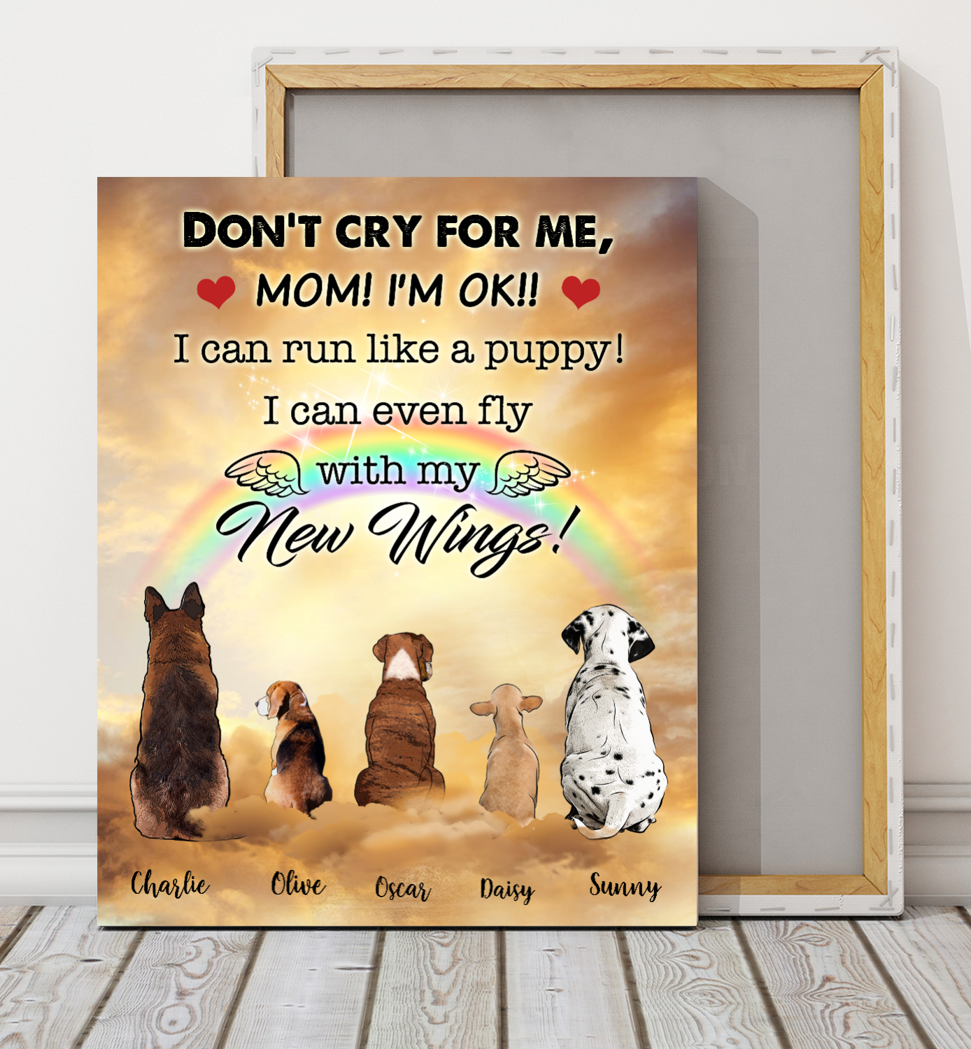 Custom personalized dog memorial canvas- Dogs Fly With New Wings Valentines day gifts for him her couple boyfriend girlfriend