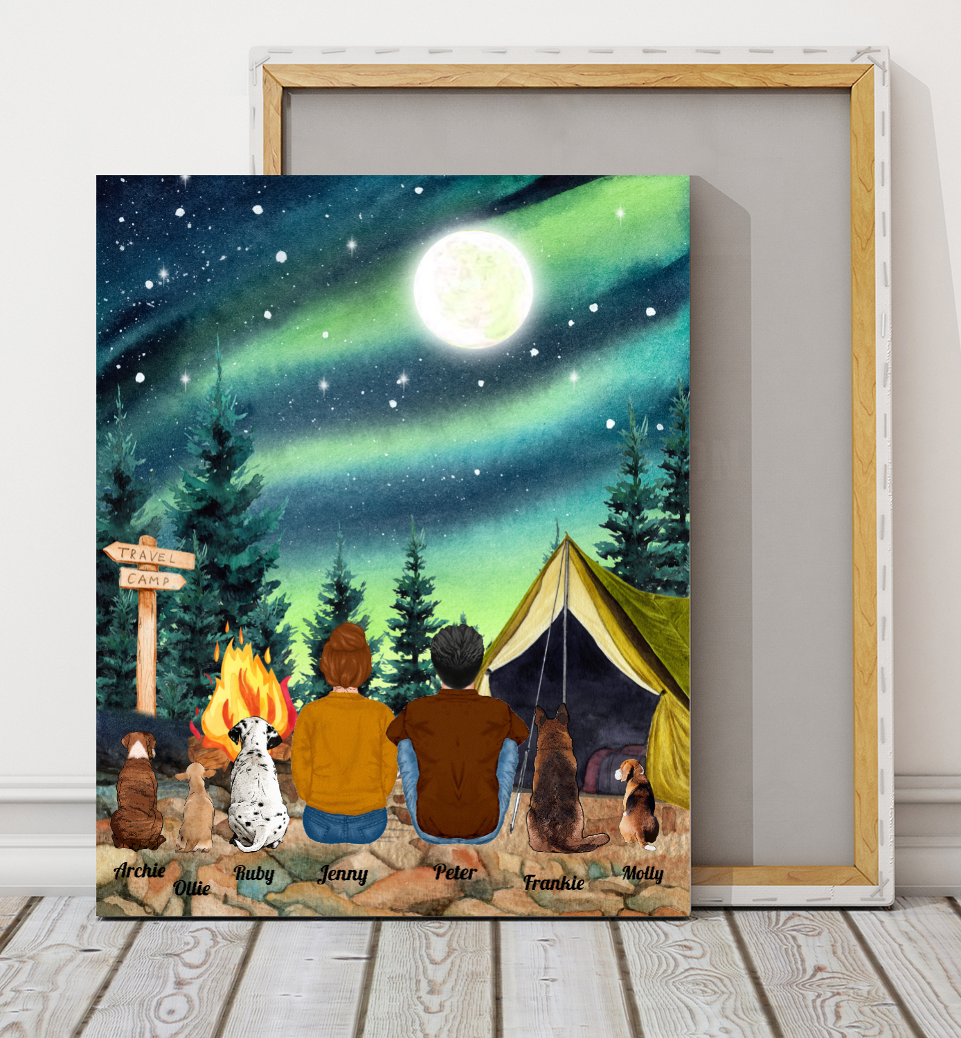 Custom personalized dog & owners canvas Pet remembrance print gift idea for the whole family - Aurora Camping Valentines day gifts for him her couple boyfriend girlfriend