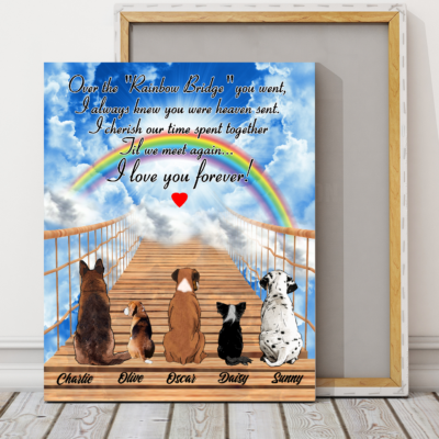 Custom personalized dog memorial canva- Dogs Over The Rainbow Bridge Valentines day gifts for him her couple boyfriend girlfriend