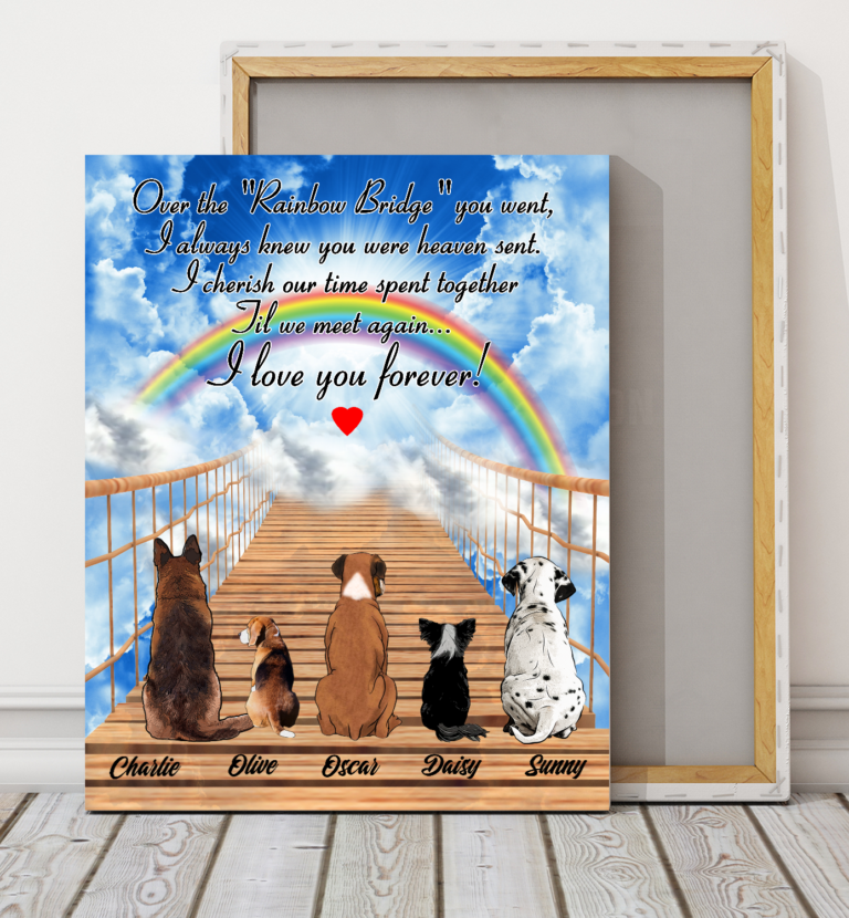 Custom personalized dog memorial canva- Dogs Over The Rainbow Bridge Valentines day gifts for him her couple boyfriend girlfriend