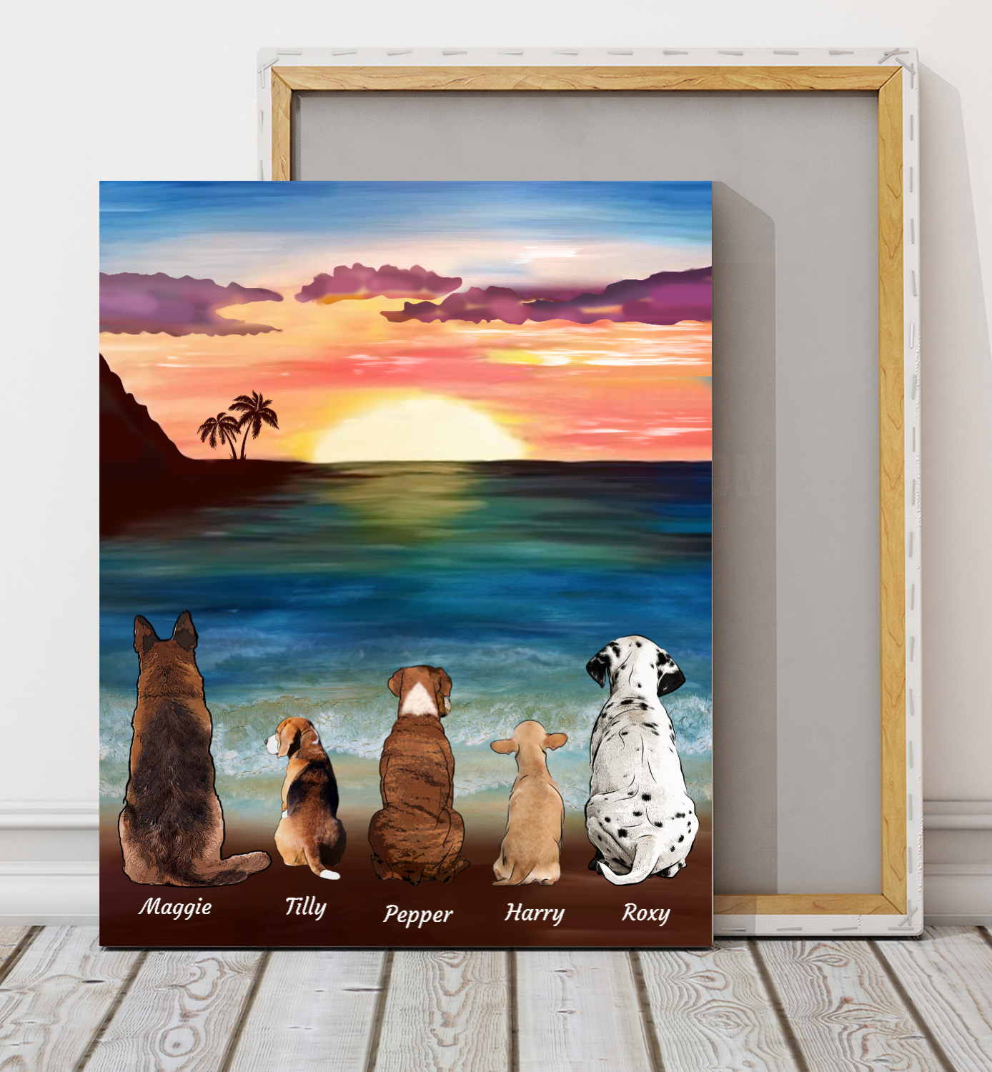 Custom personalized dog canvas- Beach Waiting Valentines day gifts for him her couple boyfriend girlfriend