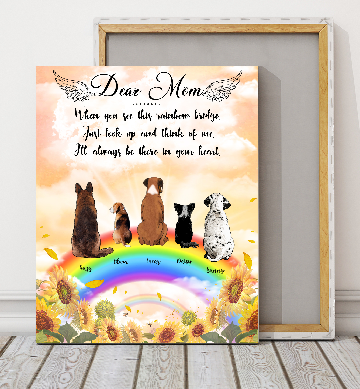 Custom personalized dog memorial canvas- Dogs Rainbow Bridge Valentines day gifts for him her couple boyfriend girlfriend