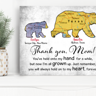 Custom personalized canvas prints wall art Mother's day gifts idea, Christmas, birthday presents for mom from daughter - Thank You, Bear Mom
