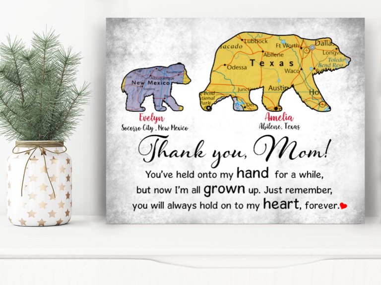 Custom personalized canvas prints wall art Mother's day gifts idea, Christmas, birthday presents for mom from daughter - Thank You, Bear Mom