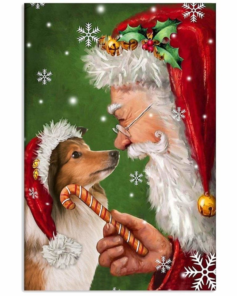 Santa Claus And Lovely Dog Merry Christmas Canvas Print Wall Art