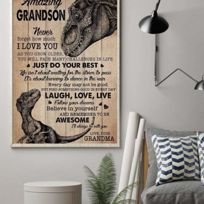 Christmas gift Dinosaurs Grandma dear Dinosaurs grandson, believe in youself custom name canvas print #V