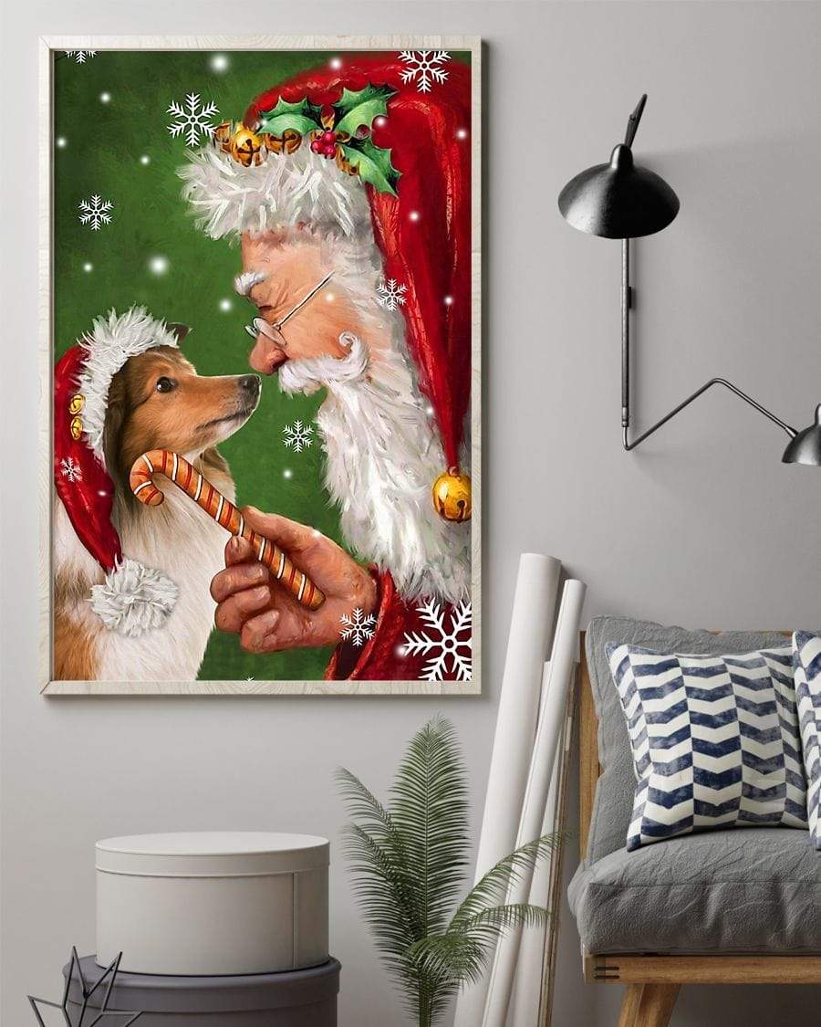 Santa Claus And Lovely Dog Merry Christmas Canvas Print Wall Art