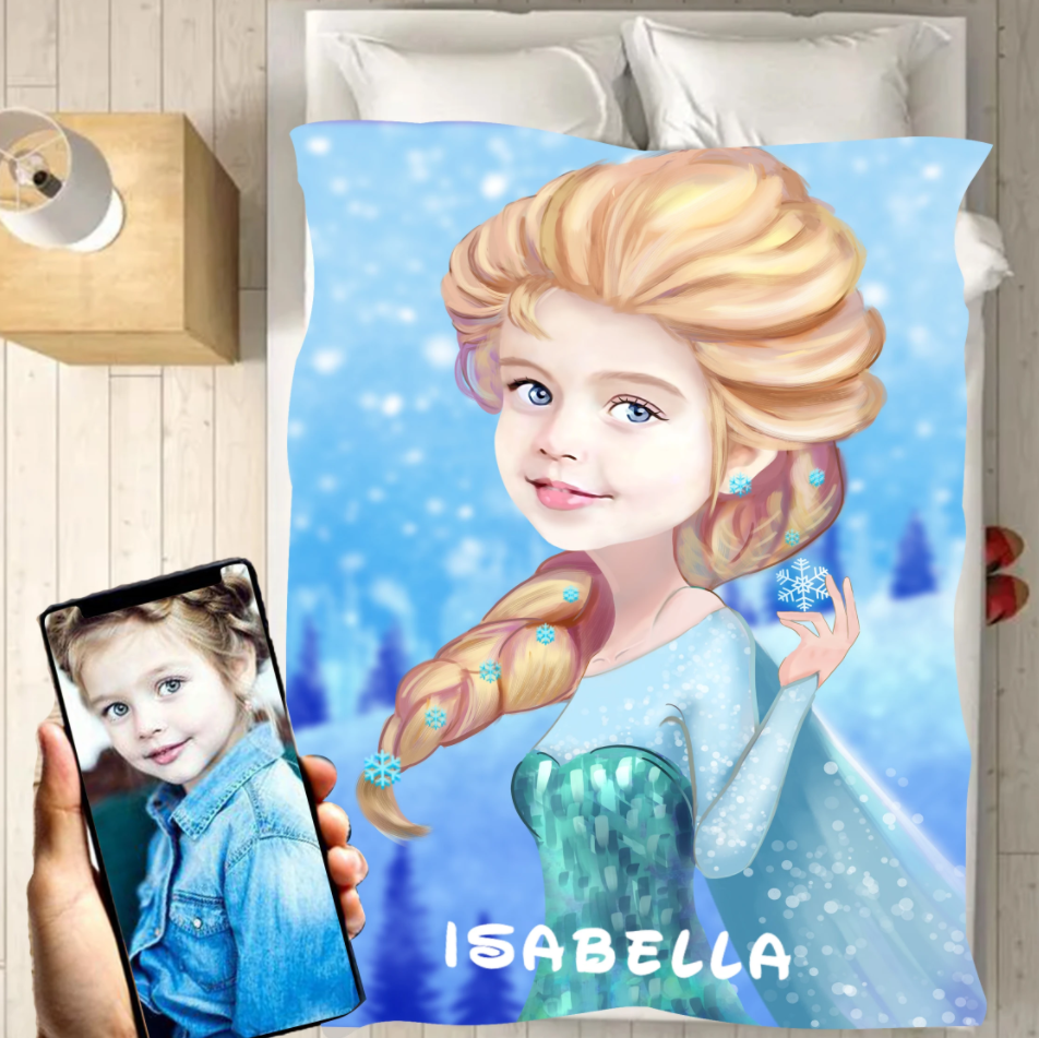 Personalized Kid Blanket - Personalized Hand-Drawing Kid's Photo Portrait EL-SA Blanket X - Childrens Gift for Her/Him Toddler Children's Blanket - birthday, christmas day- Custom your name and photo