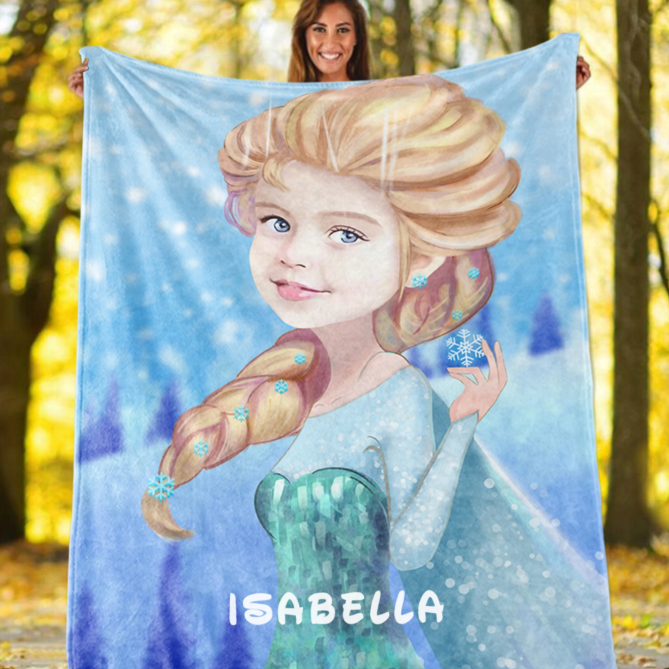 Personalized Kid Blanket - Personalized Hand-Drawing Kid's Photo Portrait EL-SA Blanket X - Childrens Gift for Her/Him Toddler Children's Blanket - birthday, christmas day- Custom your name and photo