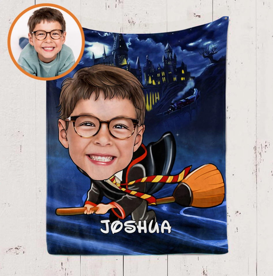 Personalized Kid Blanket - Personalized Hand-Drawing Kid's Photo Portrait Harry-potter Blanket VIII - Childrens Gift for Her/Him Toddler Children's Blanket - birthday, christmas day- Custom your name and photo